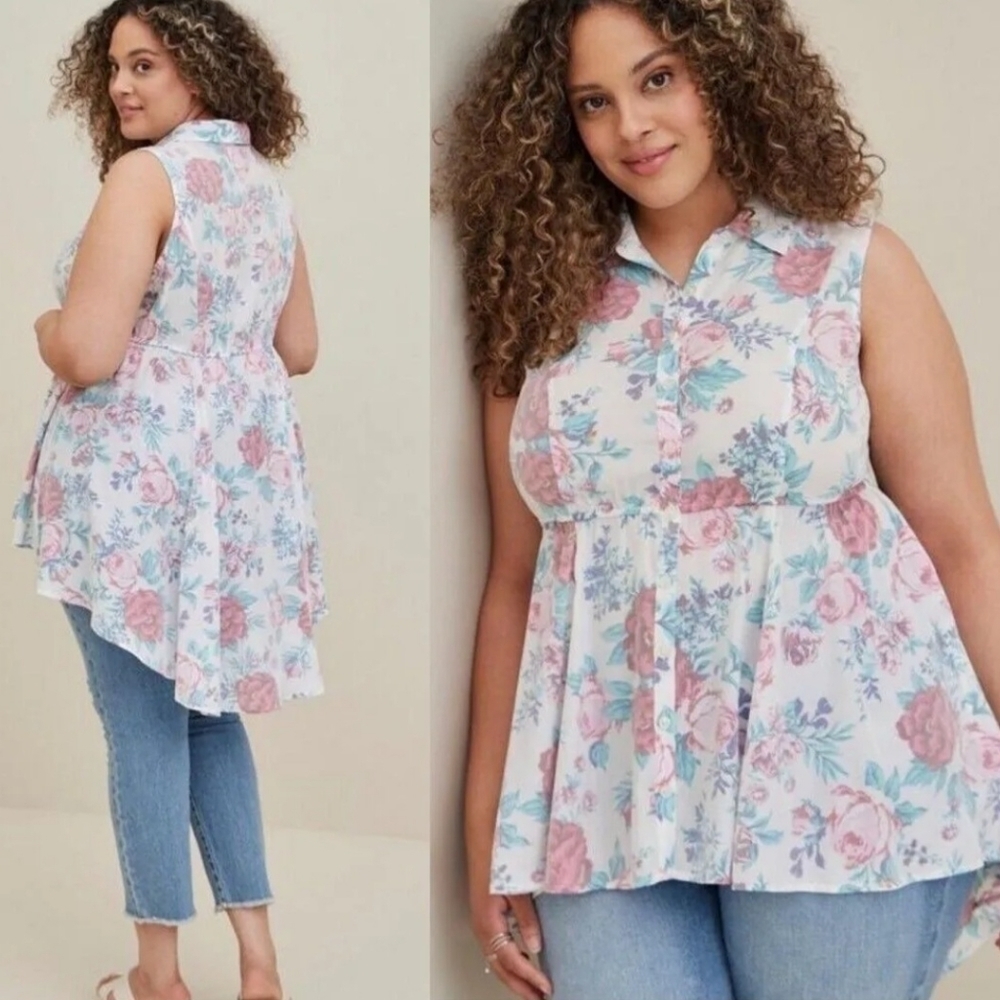 Torrid White Floral Poplin Peplum Top Various Sizes